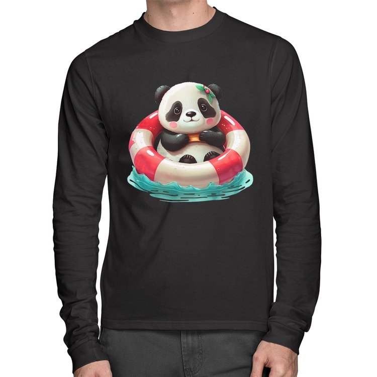 Camiseta Algodão Ursinha  Relaxando Na Piscina Manga Longa