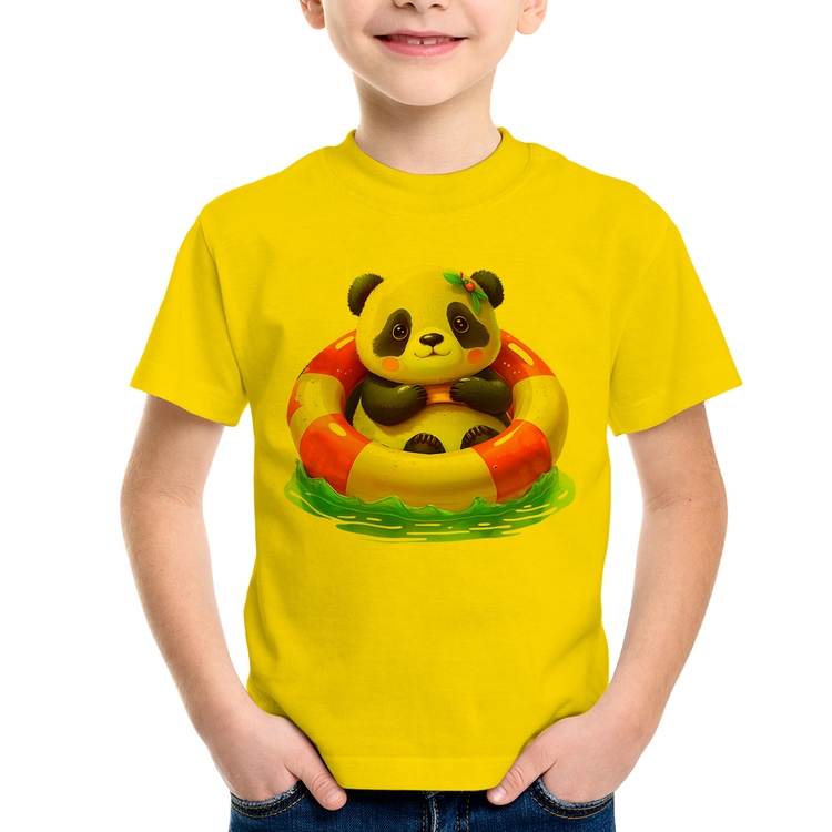 Camiseta Infantil Ursinha  Relaxando Na Piscina - Amarela