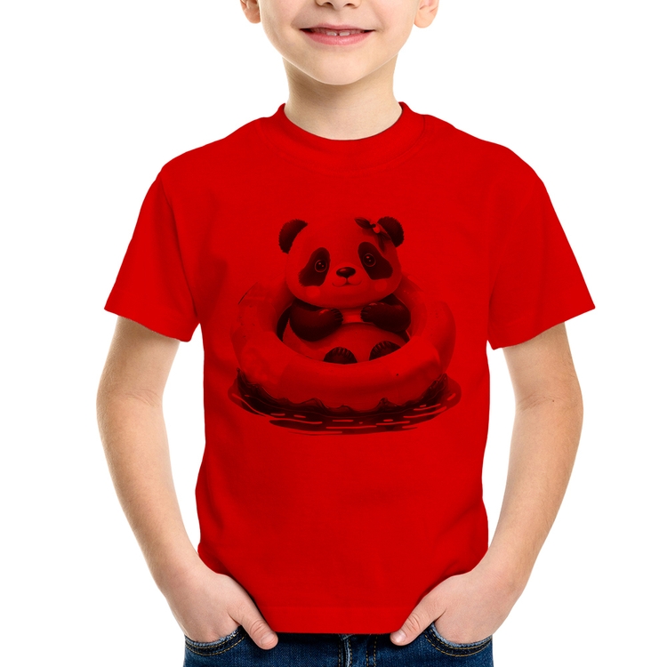 Camiseta Infantil Ursinha  Relaxando Na Piscina - Vermelha