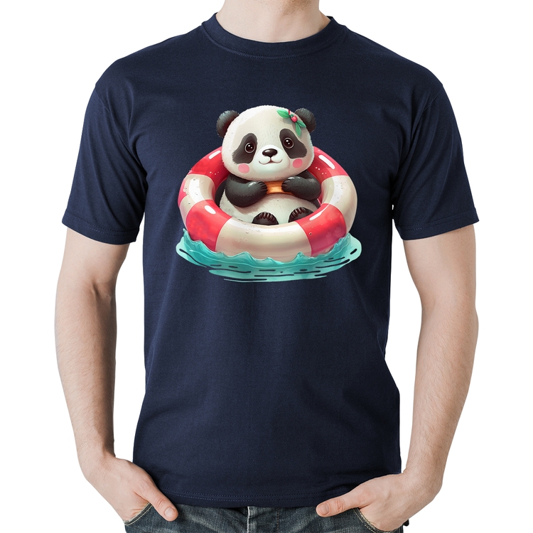 Camiseta Algodão Ursinha  Relaxando Na Piscina - Marinho