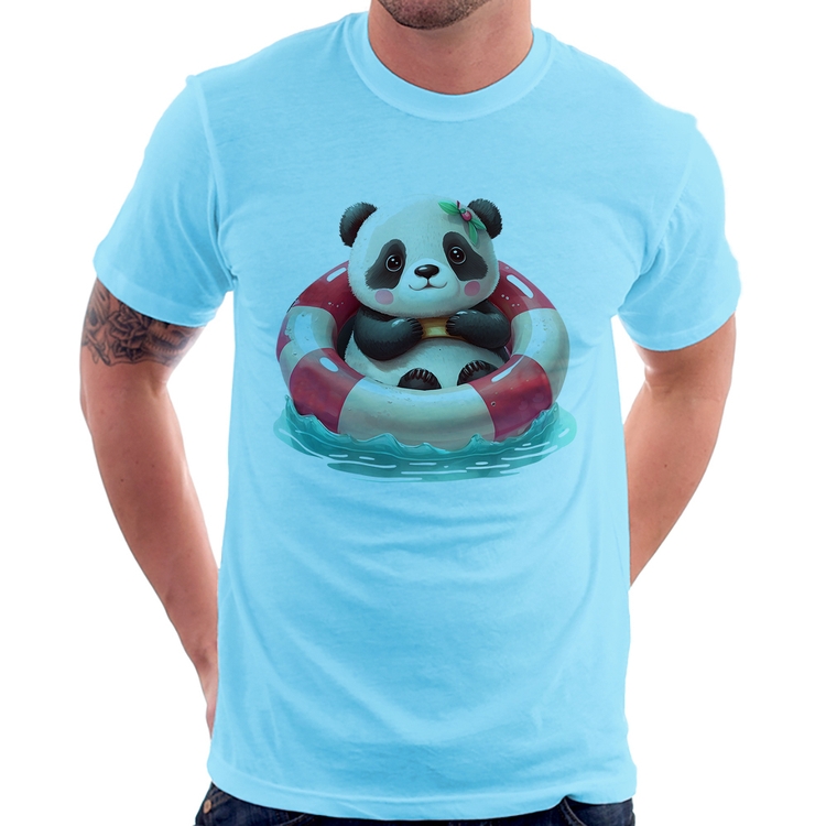 Camiseta Ursinha  Relaxando Na Piscina - Azul Bebê