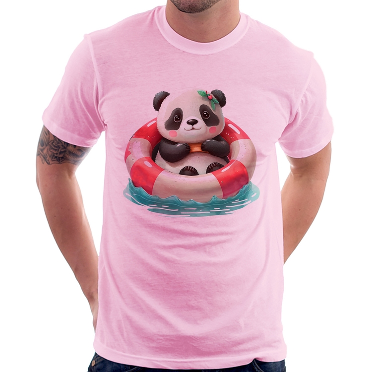 Camiseta Ursinha  Relaxando Na Piscina - Rosa Bebê
