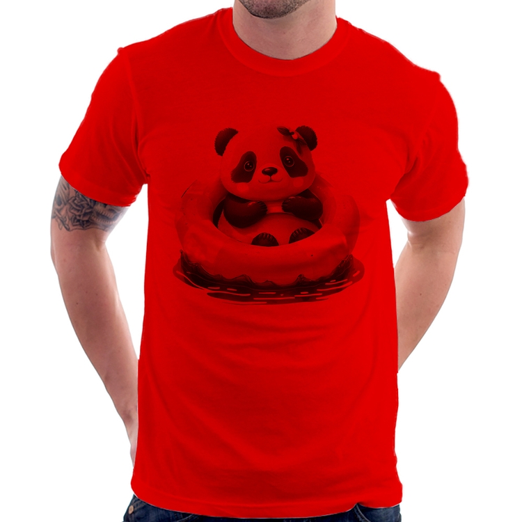 Camiseta Ursinha  Relaxando Na Piscina - Vermelha