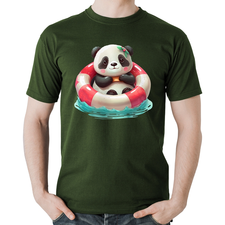Camiseta Algodão Ursinha  Relaxando Na Piscina - Musgo