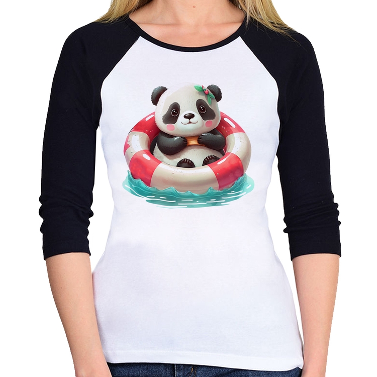 Baby Look Raglan Ursinha  Relaxando Na Piscina Manga 3/4