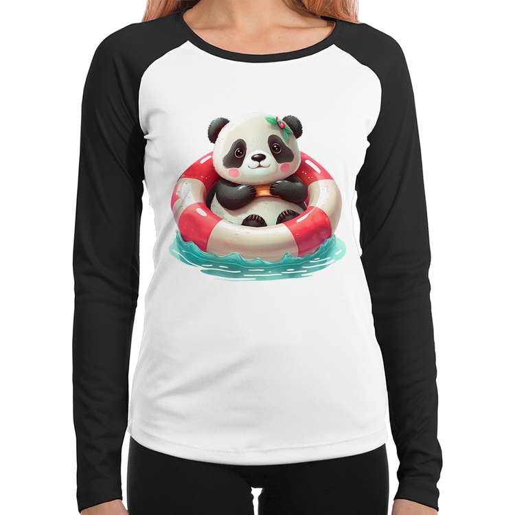 Baby Look Raglan Ursinha  Relaxando Na Piscina Manga Longa