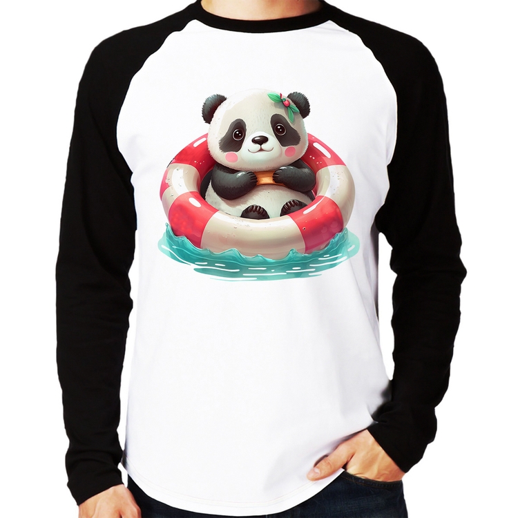 Camiseta Raglan Ursinha  Relaxando Na Piscina Manga Longa