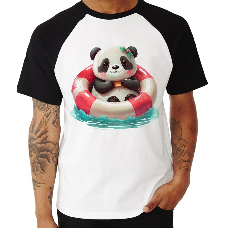 Camiseta Raglan Ursinha  Relaxando Na Piscina