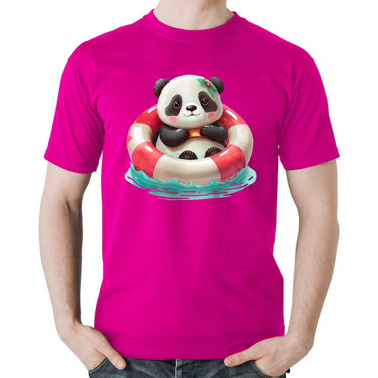 Camiseta Algodão Ursinha  Relaxando Na Piscina - Rosa