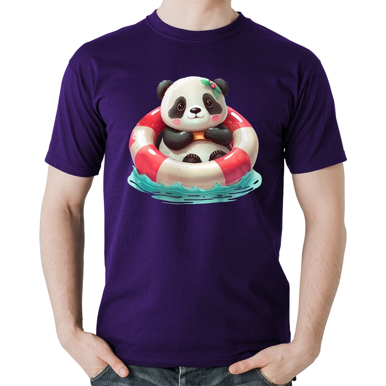 Camiseta Algodão Ursinha  Relaxando Na Piscina - Roxa