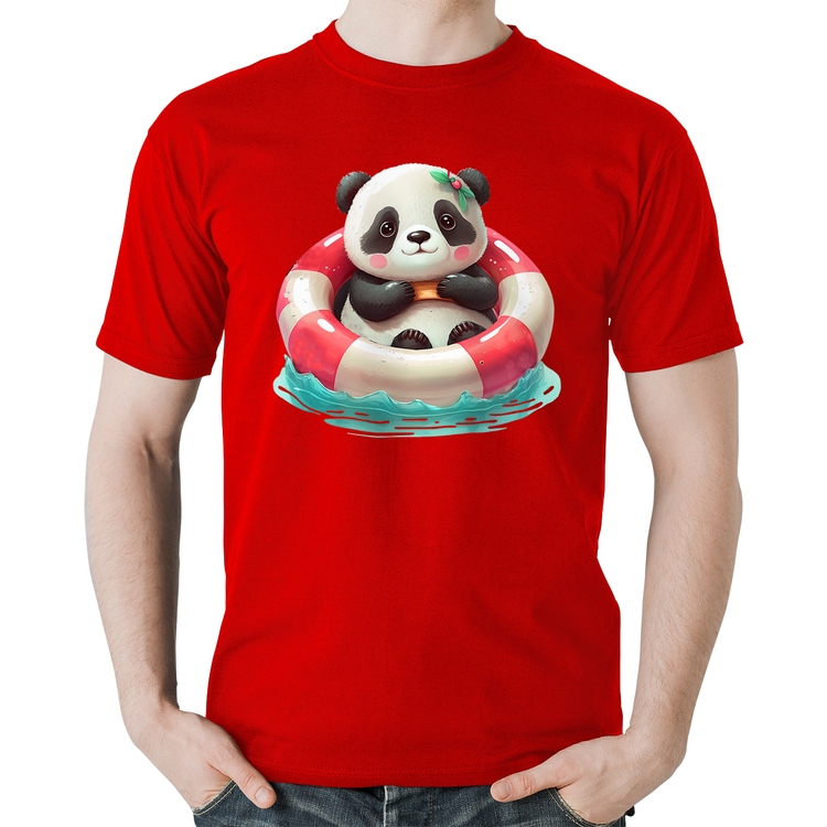 Camiseta Algodão Ursinha  Relaxando Na Piscina - Vermelha