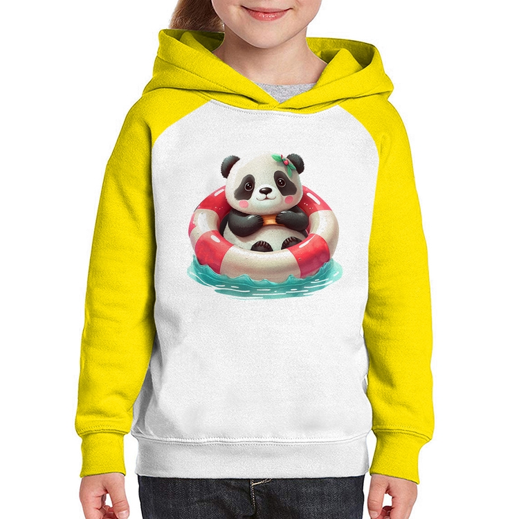 Moletom Infantil Ursinha  Relaxando Na Piscina - Branco/Amarelo