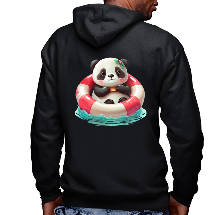 Blusa Moletom Ursinha  Relaxando Na Piscina Masculina com Capuz e Zíper