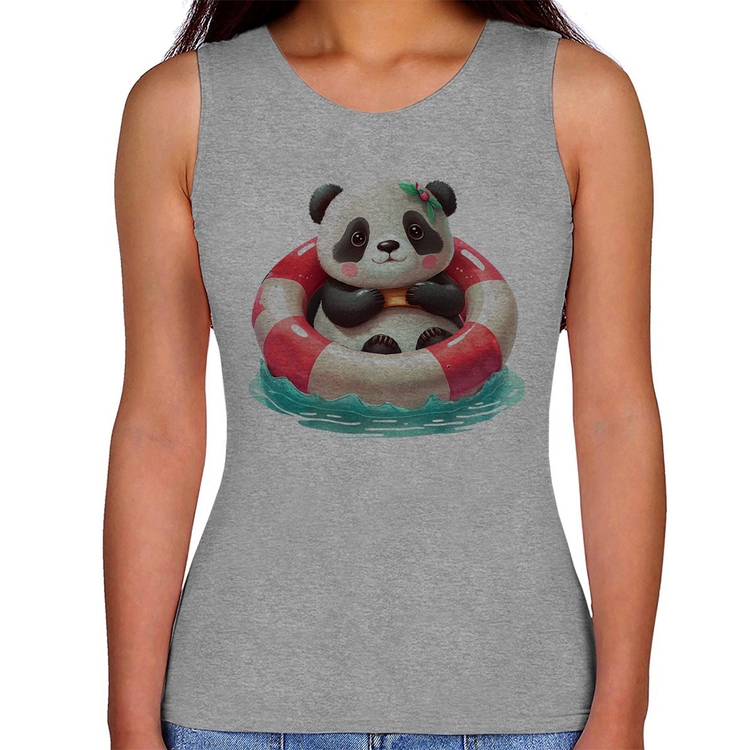 Regata Feminina Ursinha  Relaxando Na Piscina - Cinza