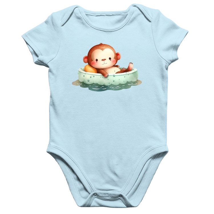 Body Bebê Algodão Ursinho Bebê Na Piscina  - Azul Bebê