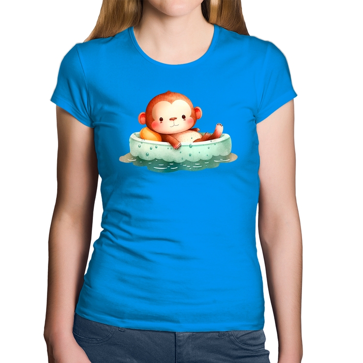 Baby Look Algodão Ursinho Bebê Na Piscina  - Azul