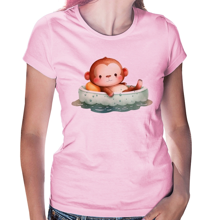 Baby Look Ursinho Bebê Na Piscina  - Rosa Bebê