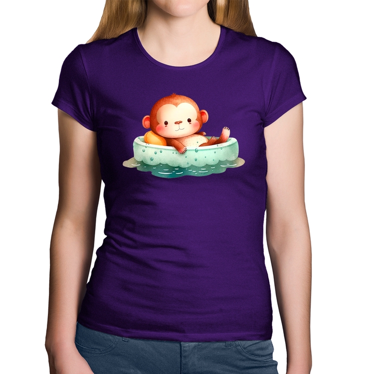 Baby Look Algodão Ursinho Bebê Na Piscina  - Roxa