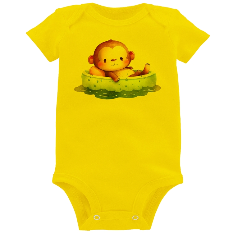 Body Bebê Ursinho Bebê Na Piscina  - Amarelo
