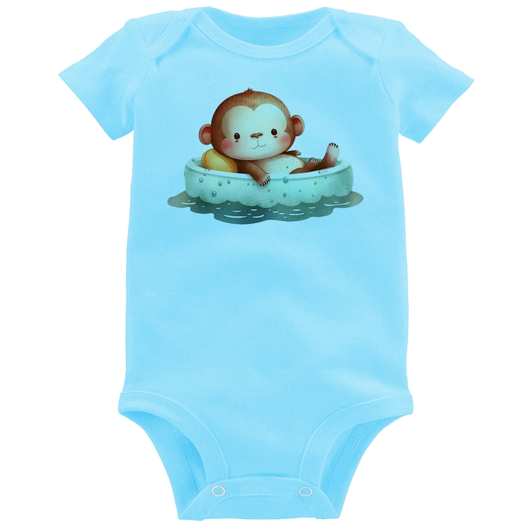 Body Bebê Ursinho Bebê Na Piscina  - Azul Bebê