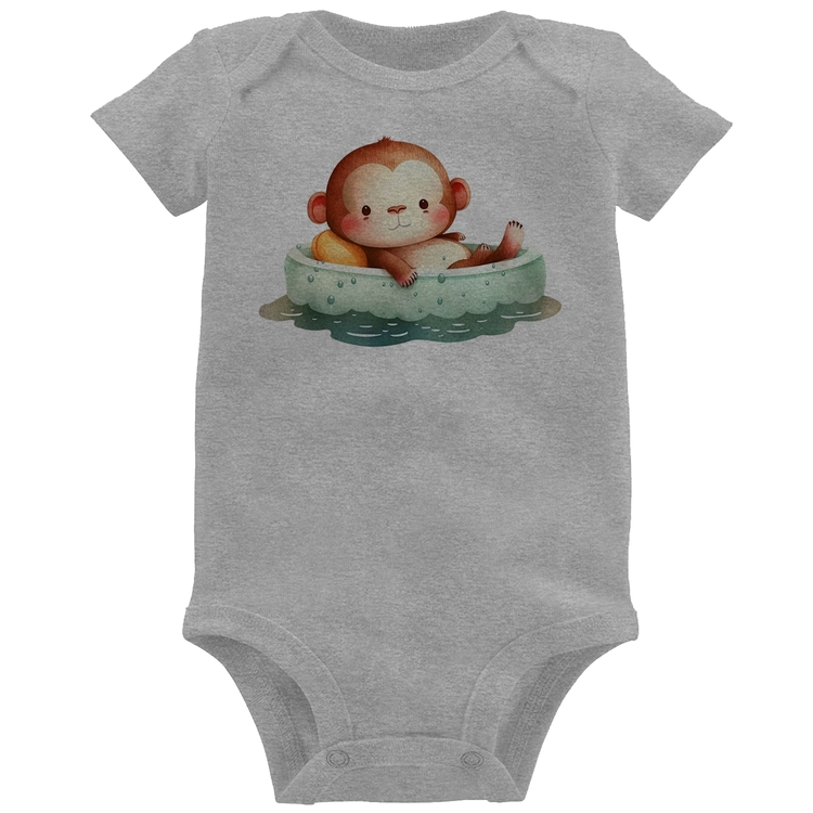 Body Bebê Ursinho Bebê Na Piscina  - Cinza