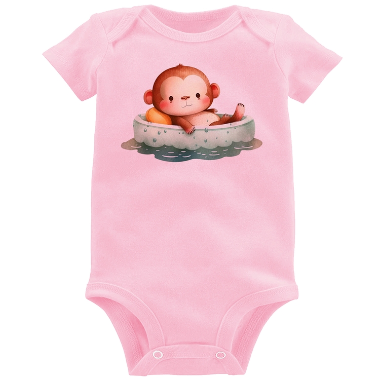 Body Bebê Ursinho Bebê Na Piscina  - Rosa Bebê