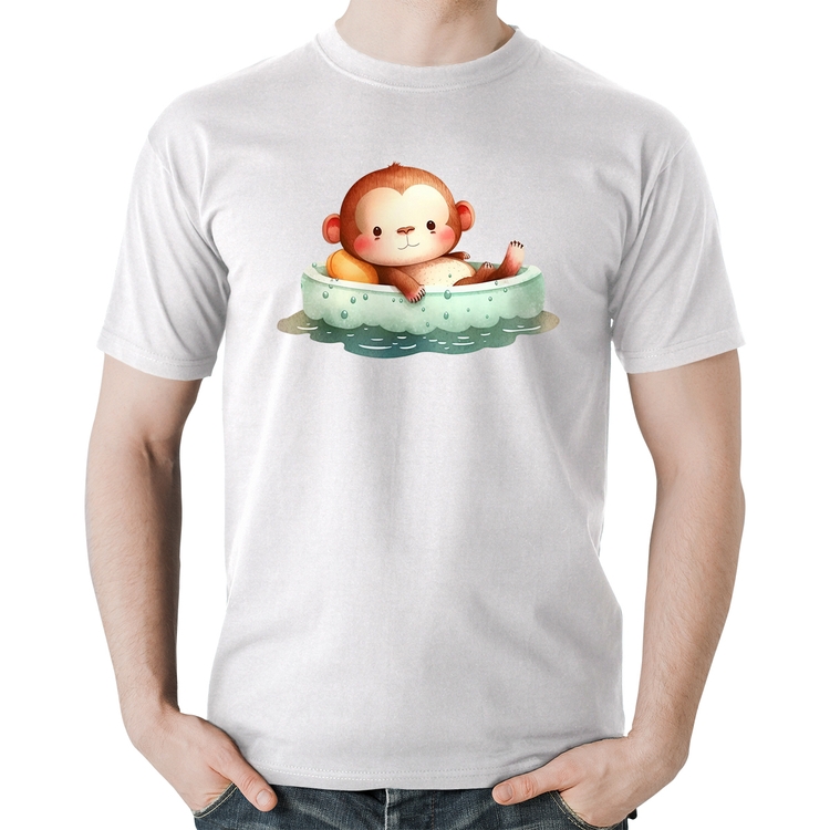 Camiseta Algodão Ursinho Bebê Na Piscina  - Branca