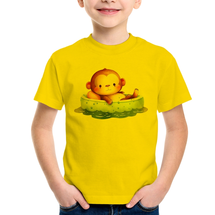 Camiseta Infantil Ursinho Bebê Na Piscina  - Amarela