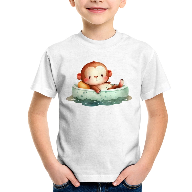 Camiseta Infantil Ursinho Bebê Na Piscina 