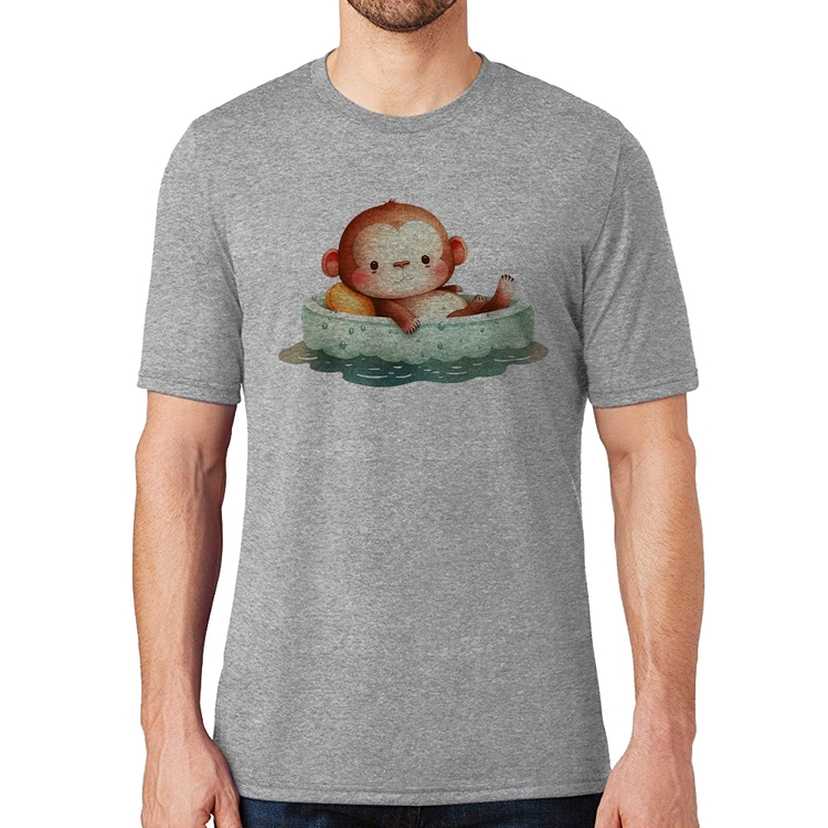 Camiseta Ursinho Bebê Na Piscina  - Cinza