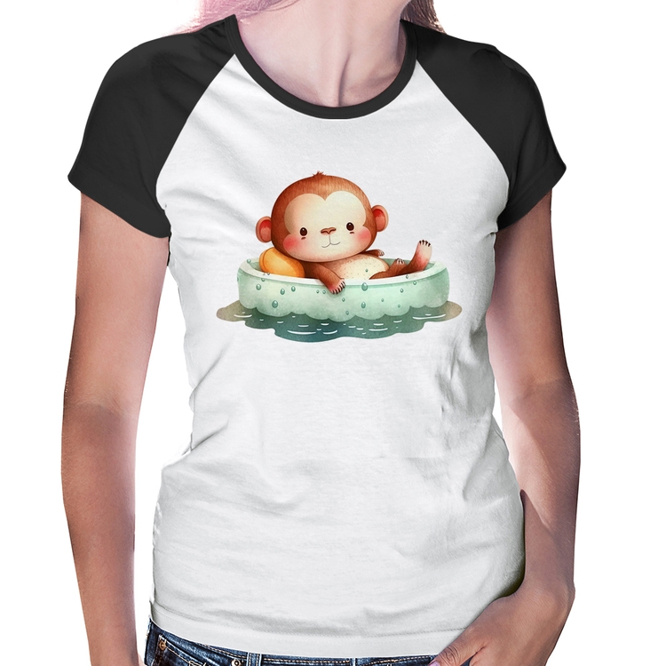 Baby Look Raglan Ursinho Bebê Na Piscina 