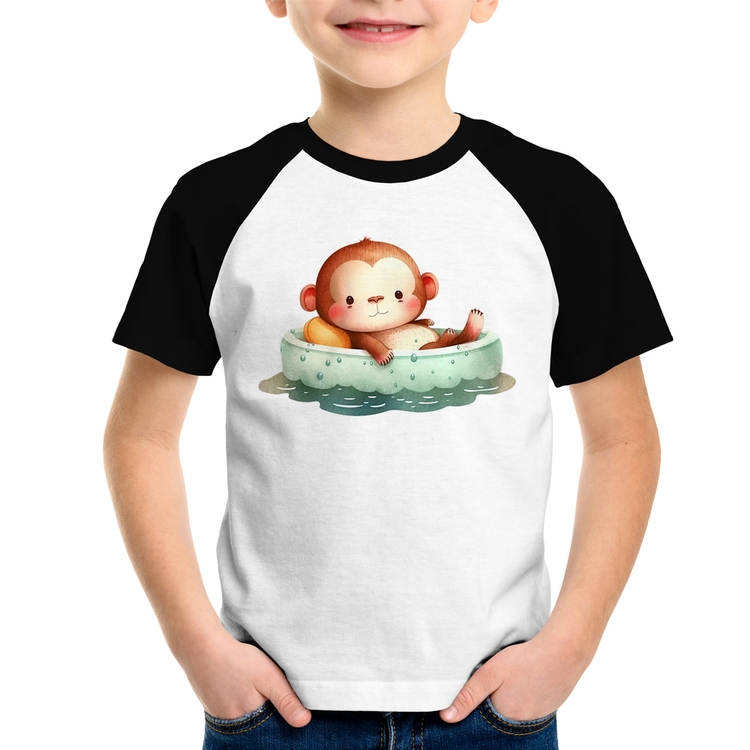 Camiseta Raglan Infantil Ursinho Bebê Na Piscina 