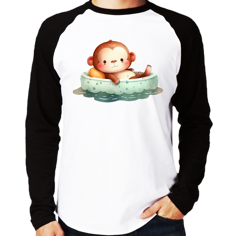 Camiseta Raglan Ursinho Bebê Na Piscina  Manga Longa