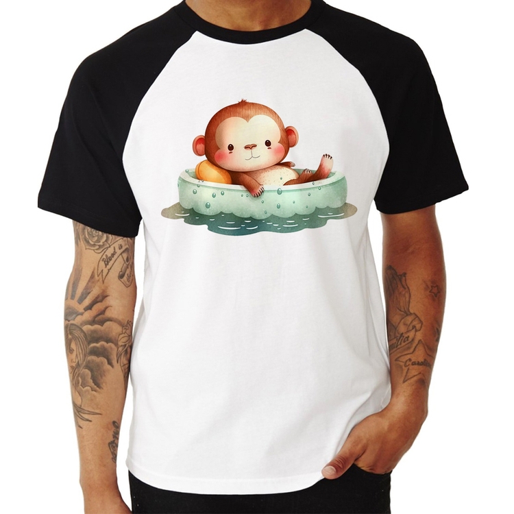 Camiseta Raglan Ursinho Bebê Na Piscina 