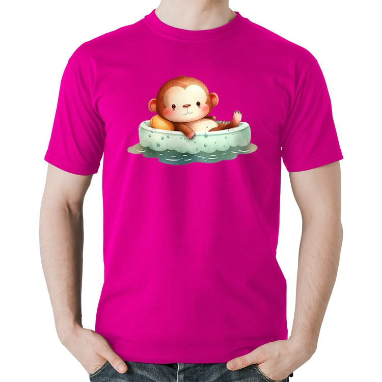 Camiseta Algodão Ursinho Bebê Na Piscina  - Rosa