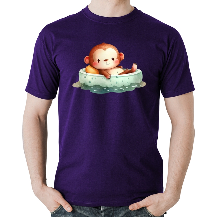 Camiseta Algodão Ursinho Bebê Na Piscina  - Roxa