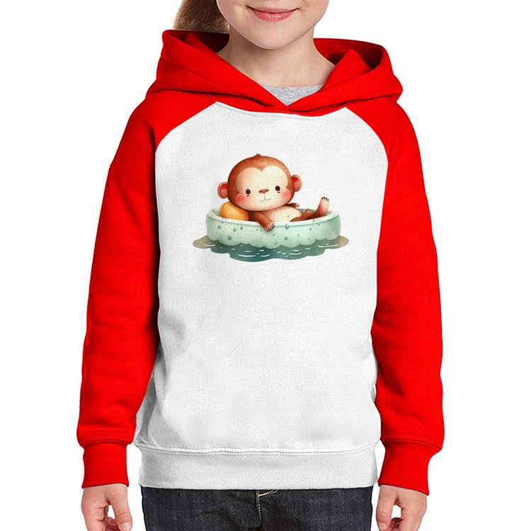 Moletom Infantil Ursinho Bebê Na Piscina  - Branco/Vermelho