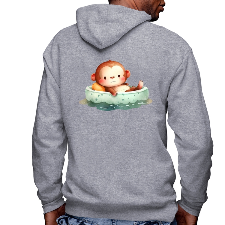 Blusa Moletom Ursinho Bebê Na Piscina  Masculina com Capuz e Zíper - Mescla