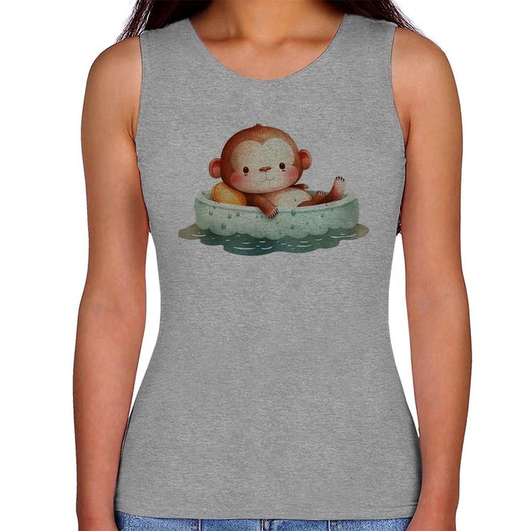 Regata Feminina Ursinho Bebê Na Piscina  - Cinza