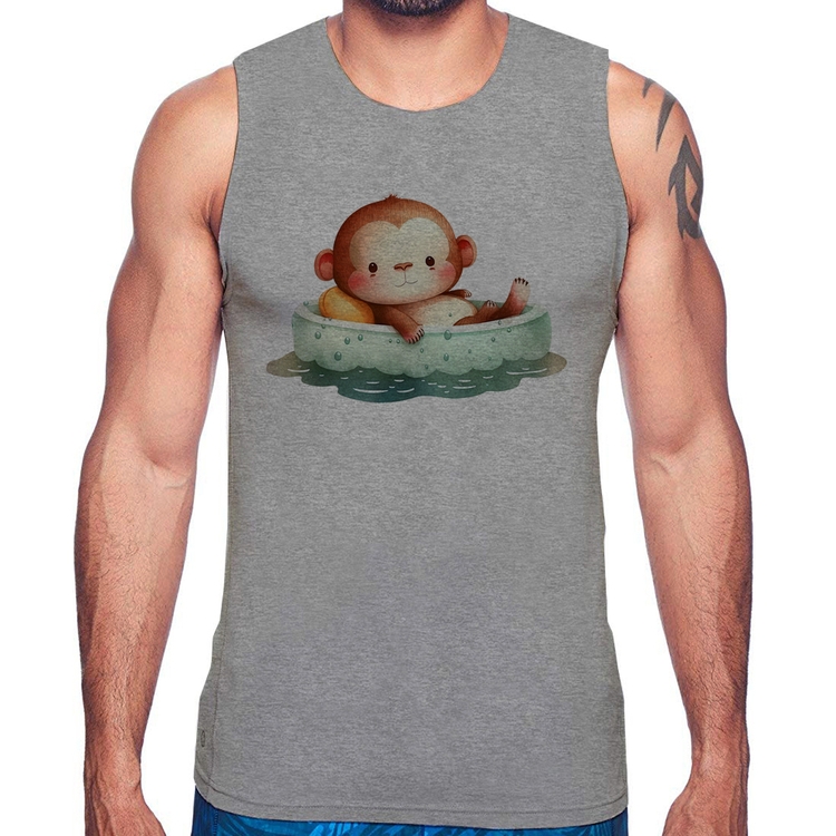 Regata Ursinho Bebê Na Piscina  - Cinza