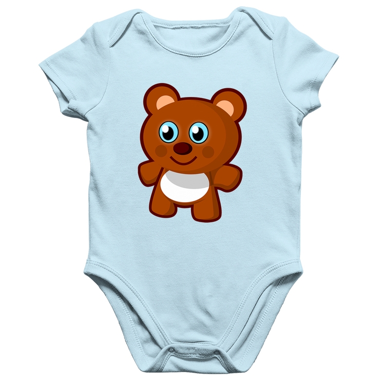 Body Bebê Algodão Ursinho Desenho - Azul Bebê