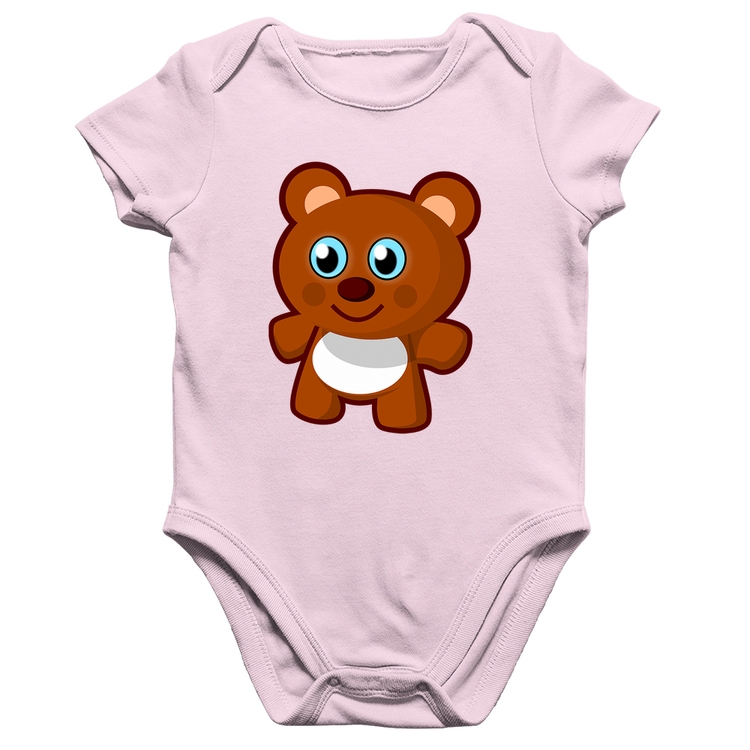 Body Bebê Algodão Ursinho Desenho - Rosa Bebê