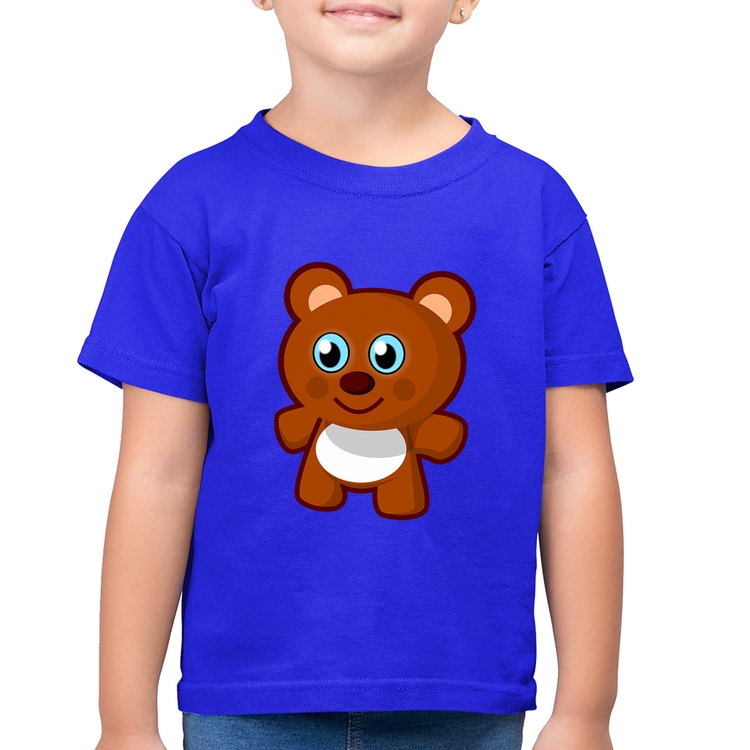 Camiseta Algodão Infantil Ursinho Desenho - Azul Royal