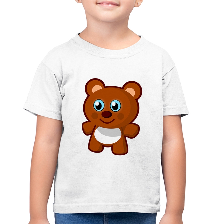 Camiseta Algodão Infantil Ursinho Desenho - Branca