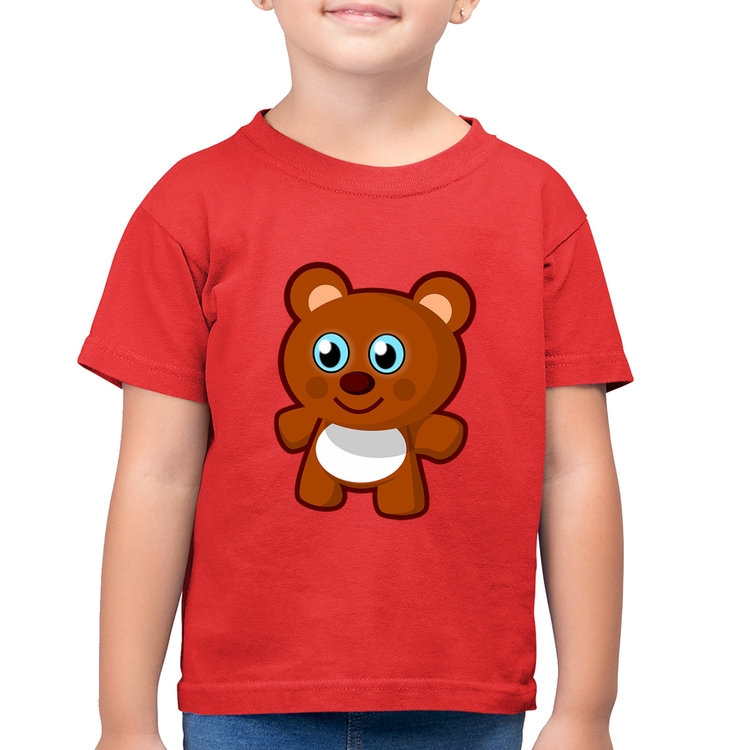 Camiseta Algodão Infantil Ursinho Desenho - Vermelha