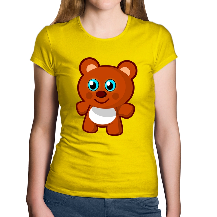 Baby Look Algodão Ursinho Desenho - Amarela