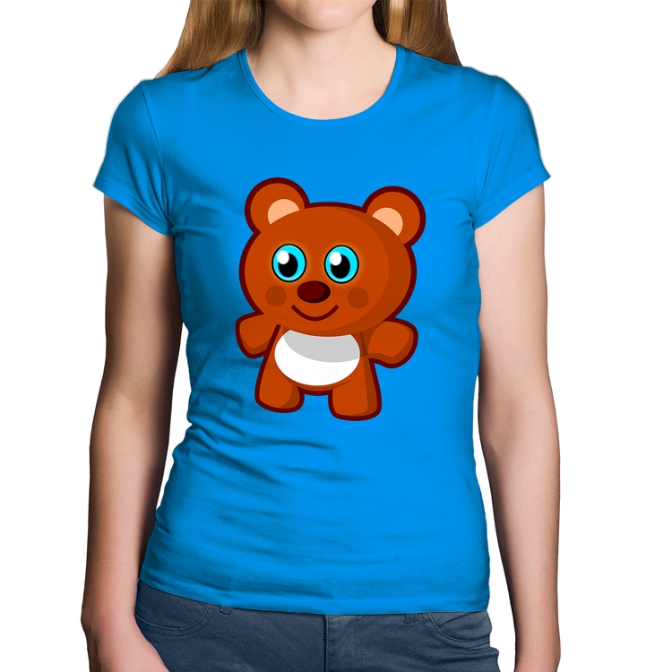 Baby Look Algodão Ursinho Desenho - Azul