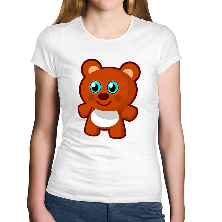 Baby Look Algodão Ursinho Desenho - Branca