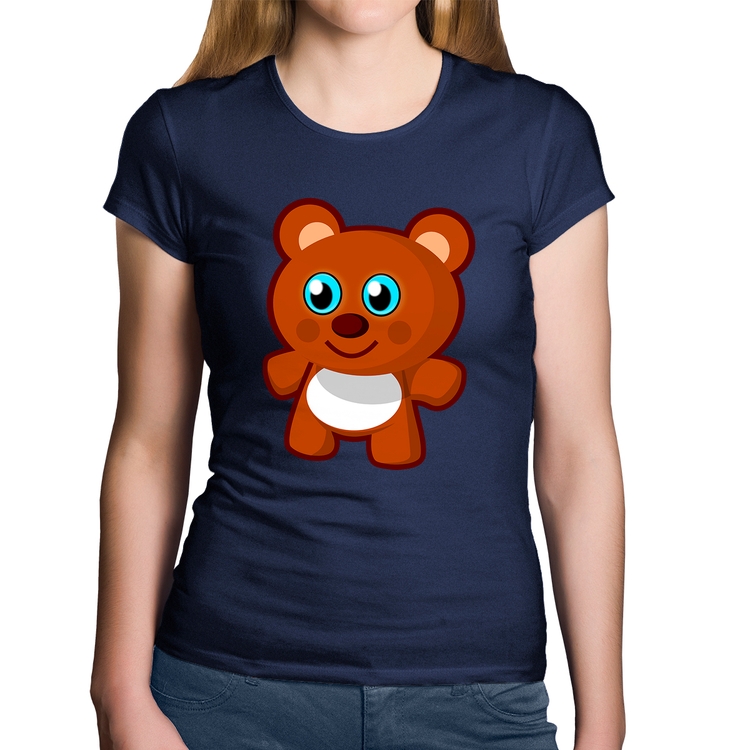 Baby Look Algodão Ursinho Desenho - Marinho