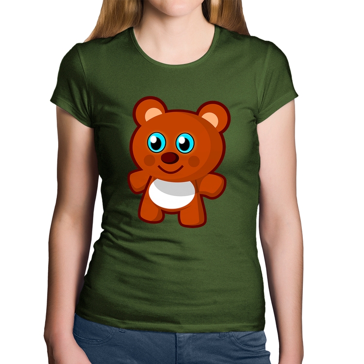 Baby Look Algodão Ursinho Desenho - Musgo